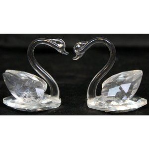 Two Swan Crystal Clear Glass Art 2.5" Small Figurines Table Decor Collectibles